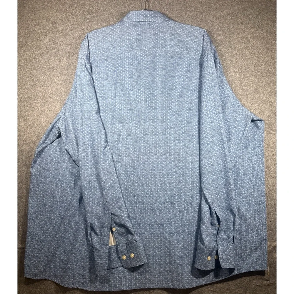 Westport No Tuck Men's Long Sleeve Button-Up Shirt Blue Geometric Print 3XMT